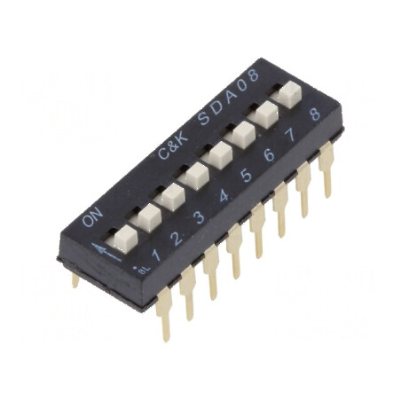 Comutator DIP-SWITCH 8 secţiuni ON-OFF 0,025A 24VDC | Electronic-mag.ro | Componente Electronice