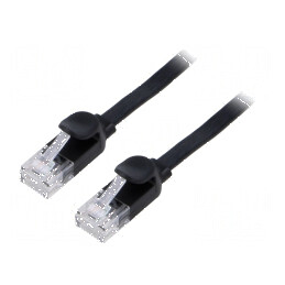 Patch cord U/UTP 6 litat PVC negru 2m 32AWG cablu plat | Electronic-mag.ro | Componente Electronice