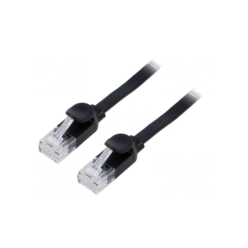 Patch cord U/UTP 6 litat PVC negru 2m 32AWG cablu plat | Electronic-mag.ro | Componente Electronice