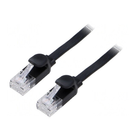 Patch cord U/UTP 6 litat PVC negru 2m 32AWG cablu plat | Electronic-mag.ro | Componente Electronice
