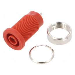 Conector banană 4mm soclu 24A roșu nichelat 34mm | Electronic-mag.ro | Componente Electronice