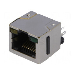 Conector RJ45 Cat 5 ecranat cu diodă LED THT drept | Electronic-mag.ro | Componente Electronice
