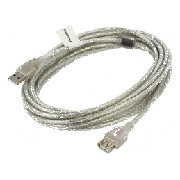 Cablu USB 2.0 A-A 5m transparent cu mufe aurite | Electronic-mag.ro | Componente Electronice