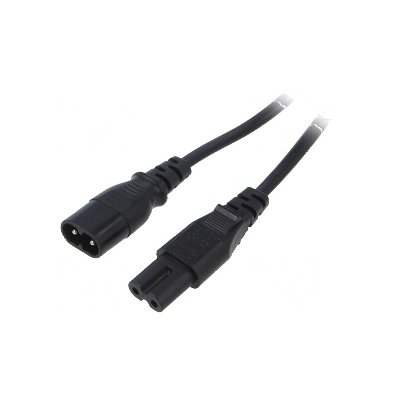 Cablu IEC C7 mamă - IEC C8 tată PVC 1m negru 2,5A 2x0,75mm² | Electronic-mag.ro | Componente Electronice Cablu IEC C7 mamă - IEC C8 tată PVC 1m negru 2,5A 2x0,75mm² | Electronic-mag.ro | Componente Electronice