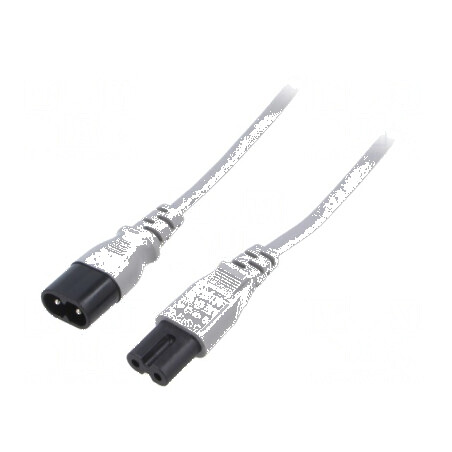 Cablu IEC C7 mamă - IEC C8 tată 1m gri 2,5A 250V | Electronic-mag.ro | Componente Electronice