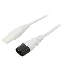 Cablu IEC C7 mamă - IEC C8 tată 1m alb 2,5A 250V | Electronic-mag.ro | Componente Electronice