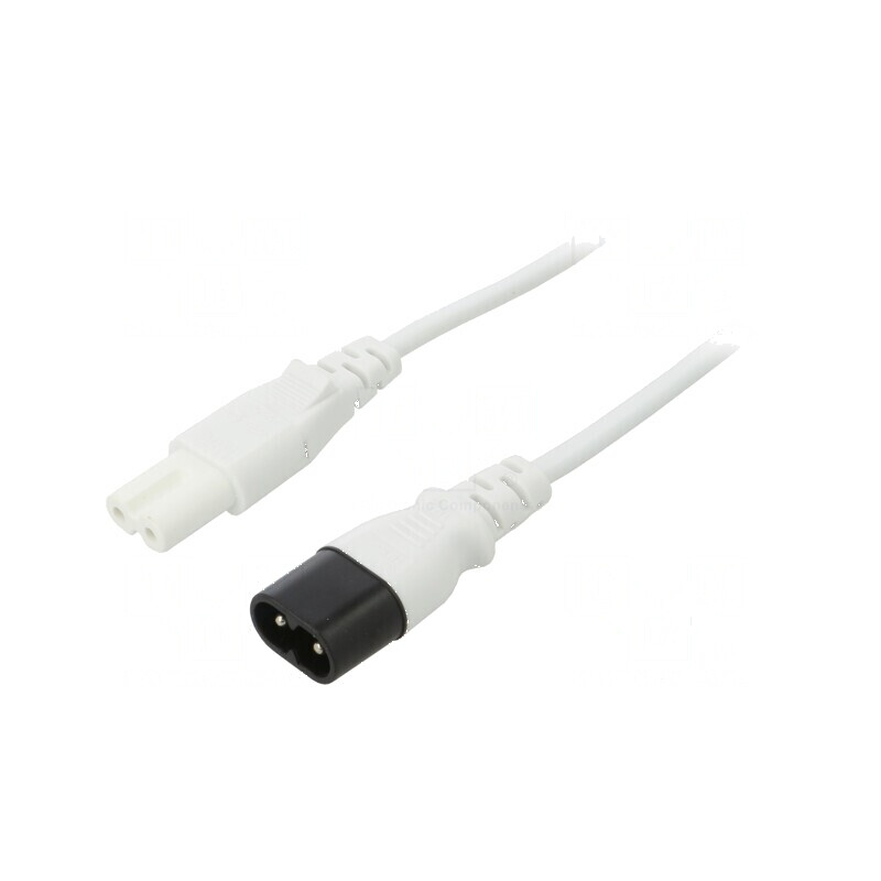 Cablu IEC C7 mamă - IEC C8 tată 1m alb 2,5A 250V | Electronic-mag.ro | Componente Electronice Cablu IEC C7 mamă - IEC C8 tată 1m alb 2,5A 250V | Electronic-mag.ro | Componente Electronice
