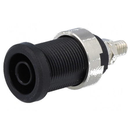 Conector banană 4mm soclu 36A 1kV negru nichelat | Electronic-mag.ro | Componente Electronice