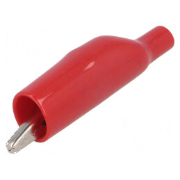 Bornă crocodil roşie 5A 150VDC, Lungime 58,42mm, Izolaţie PVC | Electronic-mag.ro | Componente Electronice