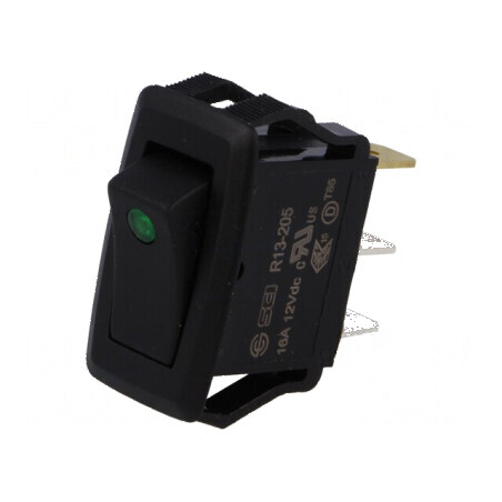 Rocker Switch SPST 16A 12VDC Neagră cu LED R13-205-DC | Electronic-mag.ro | Componente Electronice