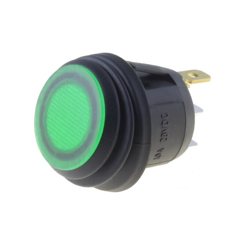 Rocker Switch SPST 2 ON-OFF 10A/28VDC Verde IP65 cu LED R13-112-DC | Electronic-mag.ro | Componente Electronice Rocker Switch SPST 2 ON-OFF 10A/28VDC Verde IP65 cu LED R13-112-DC | Electronic-mag.ro | Componente Electronice