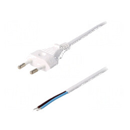 Cablu CEE 7/16 2x0,75mm2 PVC 1,8m alb 2,5A | Electronic-mag.ro | Componente Electronice