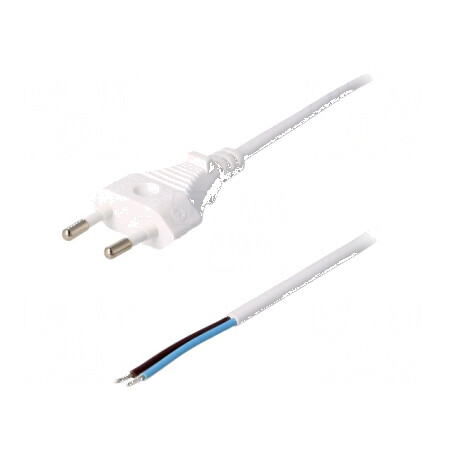 Cablu CEE 7/16 2x0,75mm2 PVC 1,8m alb 2,5A | Electronic-mag.ro | Componente Electronice