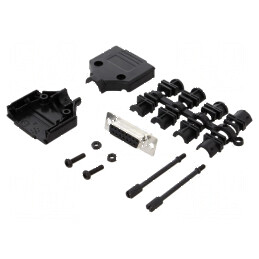 Mufă mamă D-Sub 15 pini drept pentru lipire pe cablu - kit complet | Electronic-mag.ro | Componente Electronice