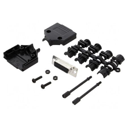 Mufă mamă D-Sub 15 pini drept pentru lipire pe cablu - kit complet | Electronic-mag.ro | Componente Electronice