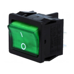 Rocker DPST 2 ON-OFF 6A/250VAC Verde cu Neon 250V | Electronic-mag.ro | Componente Electronice