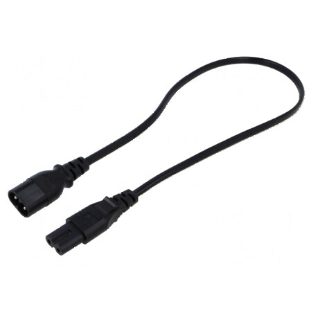 Cablu IEC C7 mamă - IEC C8 tată, 0,5m, 2x0,75mm2, negru, 2,5A | Electronic-mag.ro | Componente Electronice