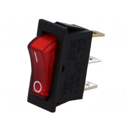 Rocker SPST ON-OFF 10A/250VAC cu lampă neon roşie 250V | Electronic-mag.ro | Componente Electronice