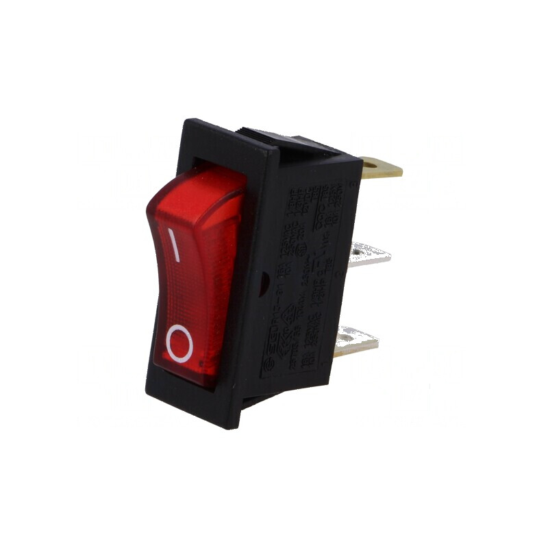 Rocker SPST ON-OFF 10A/250VAC cu lampă neon roşie 250V | Electronic-mag.ro | Componente Electronice