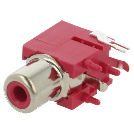 Conector RCA soclu mamă unghi 90° THT alamă nichelat | Electronic-mag.ro | Componente Electronice