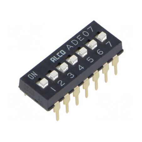 Comutator DIP-SWITCH 7 Secțiuni OFF-ON 0,1A/24VDC THT | Electronic-mag.ro | Componente Electronice