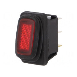 Rocker SPST ON-OFF 16A/250VAC roşu IP65 cu lampa neon | Electronic-mag.ro | Componente Electronice