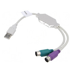 Adaptor USB-PS2 cu 2 socluri PS/2 și mufă USB A nichelată albă | Electronic-mag.ro | Componente Electronice