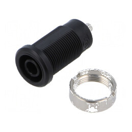 Conector banana 4mm soclu 25A 1kV negru nichelat | Electronic-mag.ro | Componente Electronice