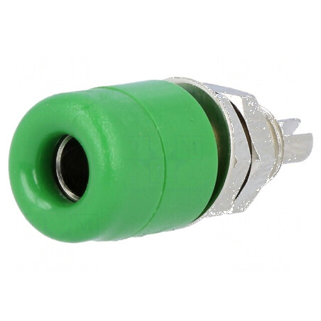 Conector banană 4mm soclu 32A 60VDC verde nichelat 23mm | Electronic-mag.ro | Componente Electronice