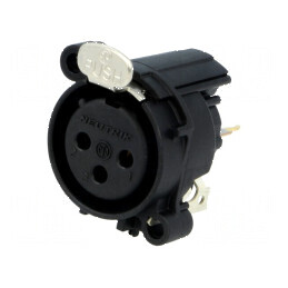 Conector XLR soclu mamă PIN 3 drept cu buton THT negru 6A | Electronic-mag.ro | Componente Electronice