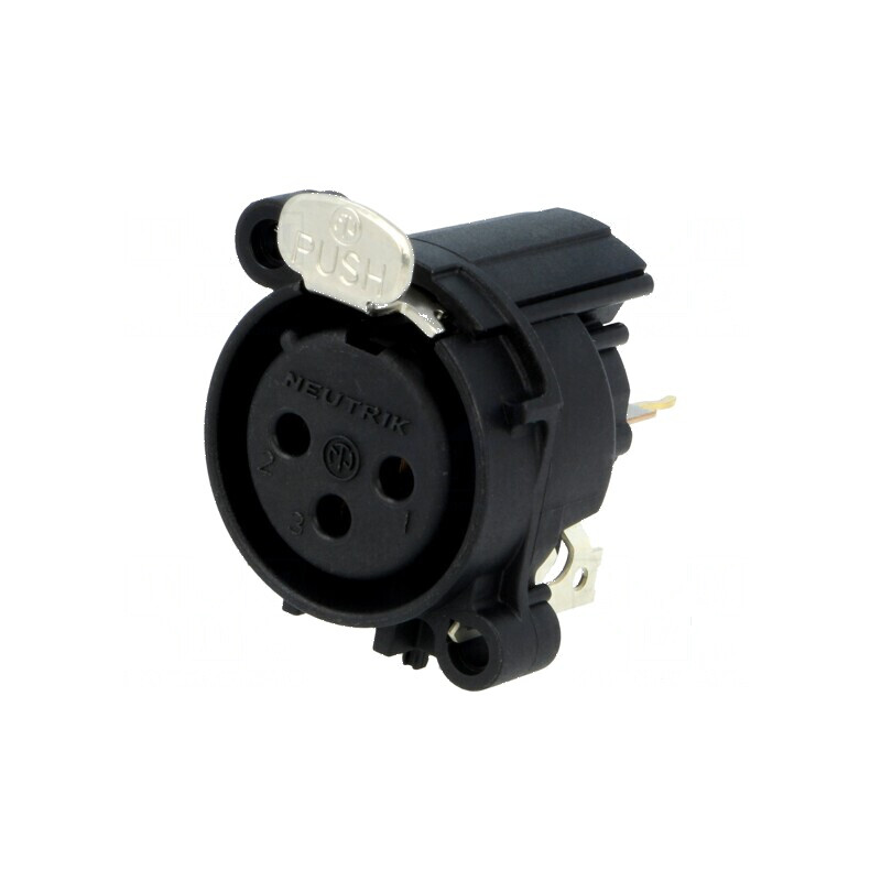 Conector XLR soclu mamă PIN 3 drept cu buton THT negru 6A | Electronic-mag.ro | Componente Electronice Conector XLR soclu mamă PIN 3 drept cu buton THT negru 6A | Electronic-mag.ro | Componente Electronice