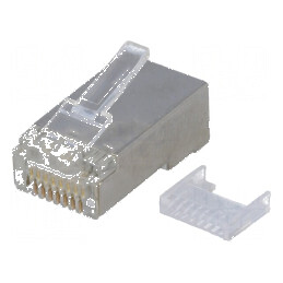 Conector RJ45 ecranat Cat 5e cu contacte din alamă aurită, 8 pini | Electronic-mag.ro | Componente Electronice
