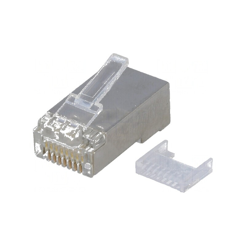 Conector RJ45 ecranat Cat 5e cu contacte din alamă aurită, 8 pini | Electronic-mag.ro | Componente Electronice