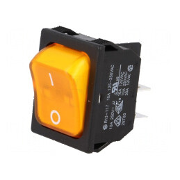 Rocker DPST 2 ON-OFF 10A/250VAC Galbenă cu Neon | Electronic-mag.ro | Componente Electronice
