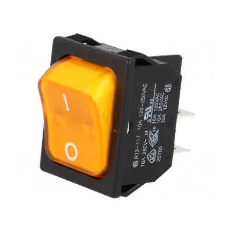 Rocker DPST 2 ON-OFF 10A/250VAC Galbenă cu Neon | Electronic-mag.ro | Componente Electronice