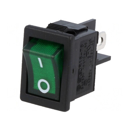 Rocker DPST ON-OFF 6A/250VAC Verde cu Neon 250V | Electronic-mag.ro | Componente Electronice