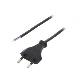 Cablu 2x0,5mm2 CEE 7/16 cu mufă - 1,6m, negru, PVC, 2,5A | Electronic-mag.ro | Componente Electronice