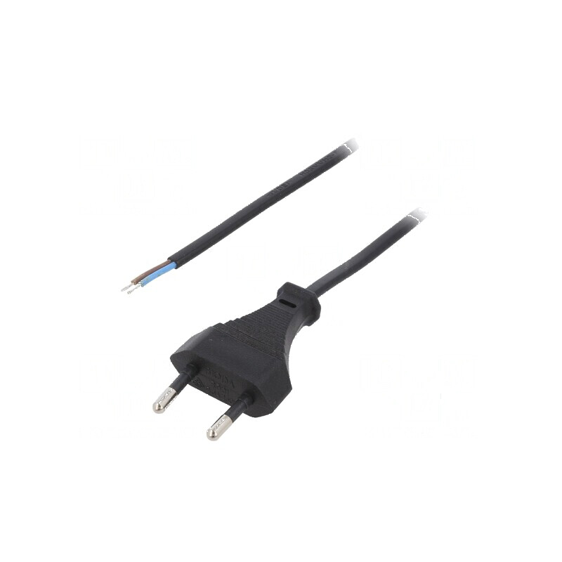 Cablu 2x0,5mm2 CEE 7/16 cu mufă - 1,6m, negru, PVC, 2,5A | Electronic-mag.ro | Componente Electronice