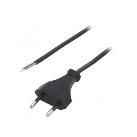 Cablu 2x0,5mm2 CEE 7/16 cu mufă - 1,6m, negru, PVC, 2,5A | Electronic-mag.ro | Componente Electronice