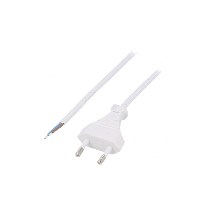 Cablu CEE 7/16 2x0,5mm2 PVC 1,6m alb 2,5A | Electronic-mag.ro | Componente Electronice