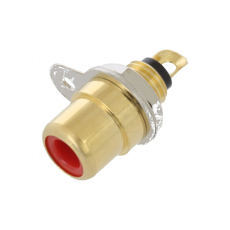 Conector RCA mamă drept lipire aurit roşu | Electronic-mag.ro | Componente Electronice