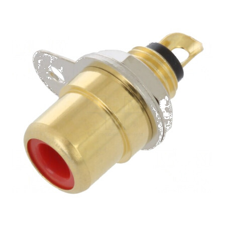 Conector RCA mamă drept lipire aurit roşu | Electronic-mag.ro | Componente Electronice