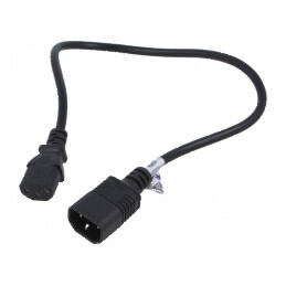Cablu alimentare 3x0,5mm² IEC C13 mamă - IEC C14 tată, 0,5m, negru, 10A | Electronic-mag.ro | Componente Electronice