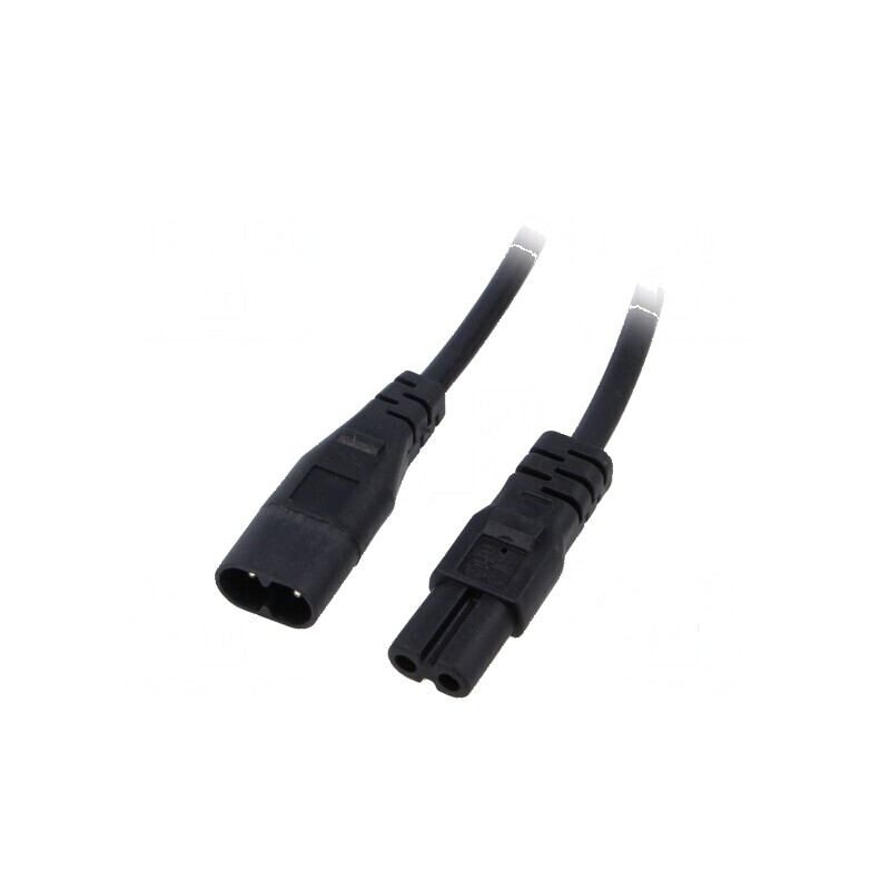 Cablu IEC C7 mamă - IEC C8 tată, 1,5m, 2x0,5mm2, negru, 2,5A | Electronic-mag.ro | Componente Electronice Cablu IEC C7 mamă - IEC C8 tată, 1,5m, 2x0,5mm2, negru, 2,5A | Electronic-mag.ro | Componente Electronice