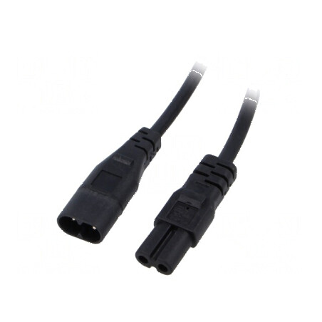 Cablu IEC C7 mamă - IEC C8 tată, 1,5m, 2x0,5mm2, negru, 2,5A | Electronic-mag.ro | Componente Electronice