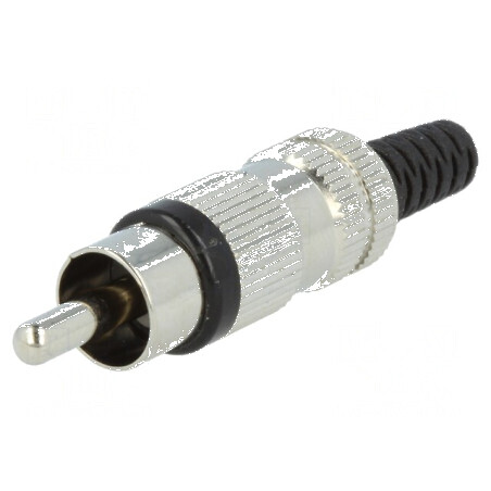 Conector RCA mufă tată nichelat cu manșon drept pentru lipire | Electronic-mag.ro | Componente Electronice