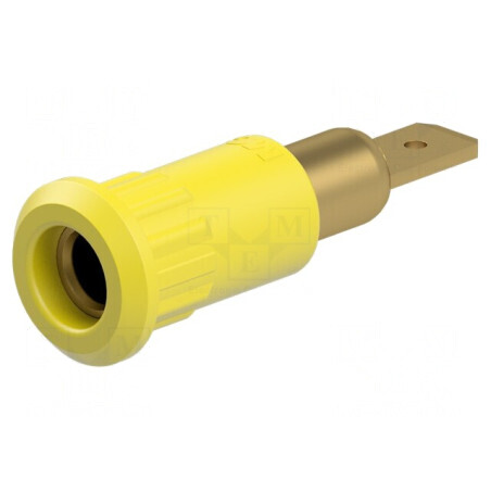 Conector banană 4mm soclu 25A 30VAC 60VDC galben aurit 30mm | Electronic-mag.ro | Componente Electronice