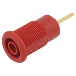 Conector banană 4mm soclu 24A 1kV roșu aurit pe panou | Electronic-mag.ro | Componente Electronice