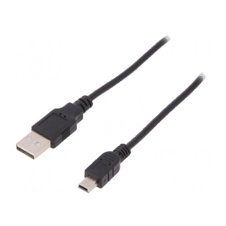 Cablu USB 2.0 A la B mini nichelat 1,8m negru | Electronic-mag.ro | Componente Electronice