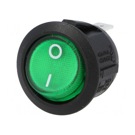 Rocker Switch SPST 10A 250VAC cu Neon Verde 230V | Electronic-mag.ro | Componente Electronice